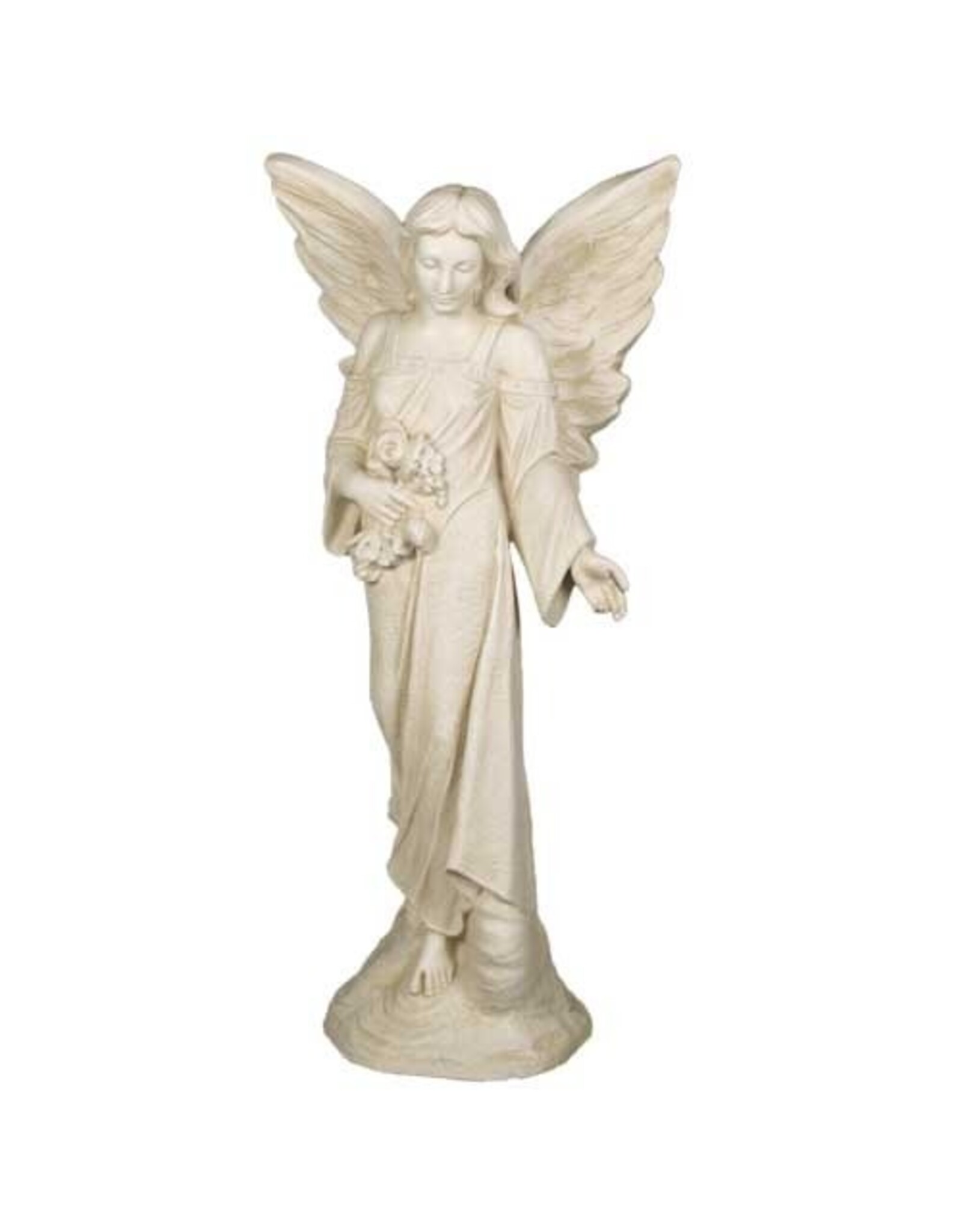 Orlandi Garden Angel Flora Outdoor Statue - Fiberglass, Antique Stone Finish (38")