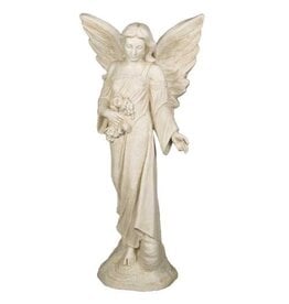 Orlandi Garden Angel Flora Outdoor Statue - Fiberglass, Antique Stone Finish (38")