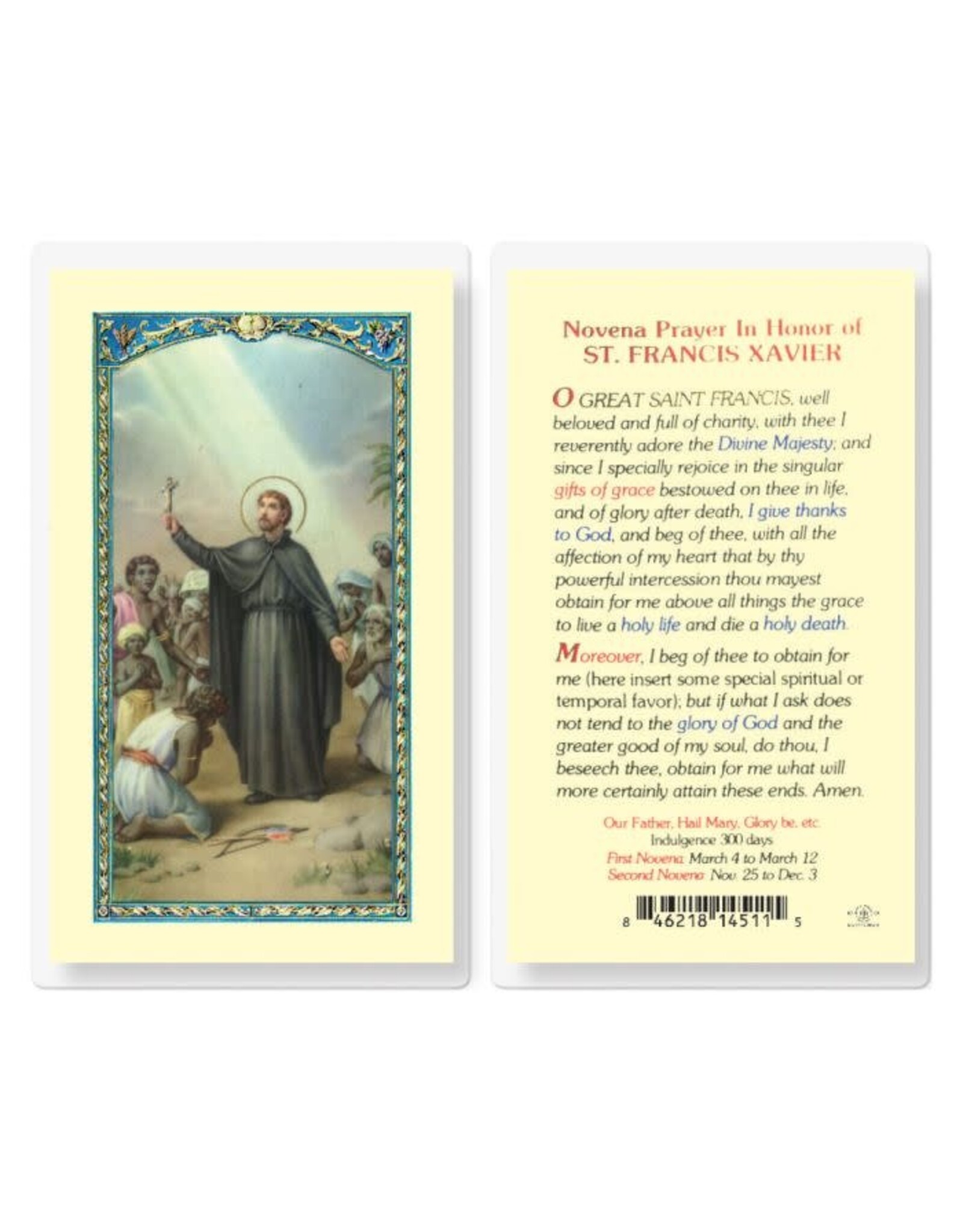 Hirten Holy Card, Laminated - St. Francis Xavier Novena Prayer