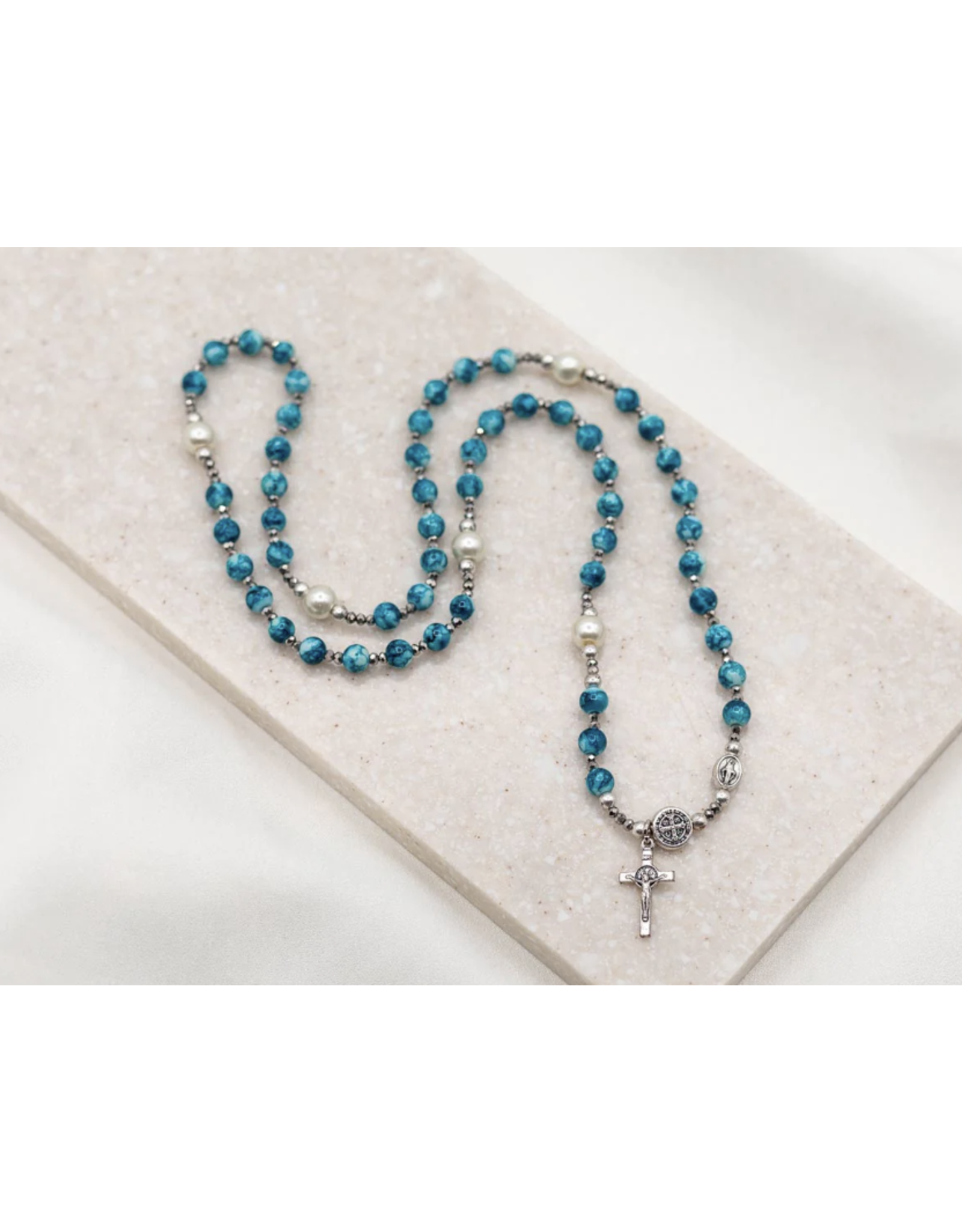 My Saint My Hero Miracles Rosary Wrap Bracelet - Blue/Pearl