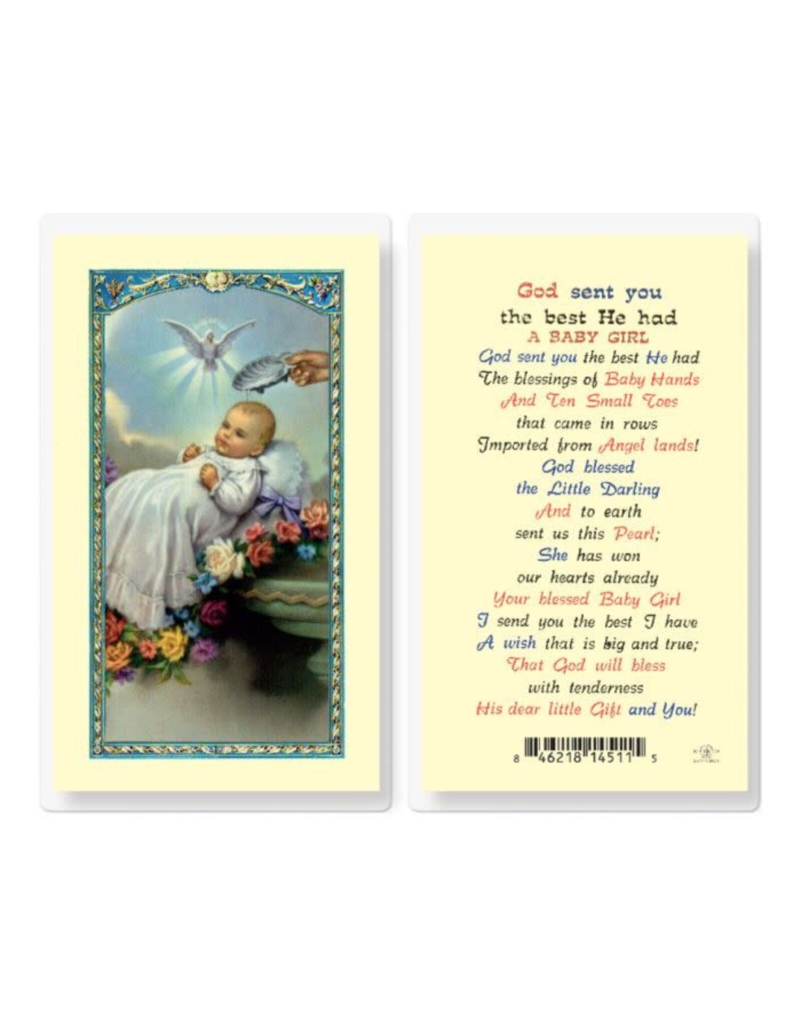 Hirten Holy Card, Laminated -Baptism with God Sent You the Best He Had a Baby Girl