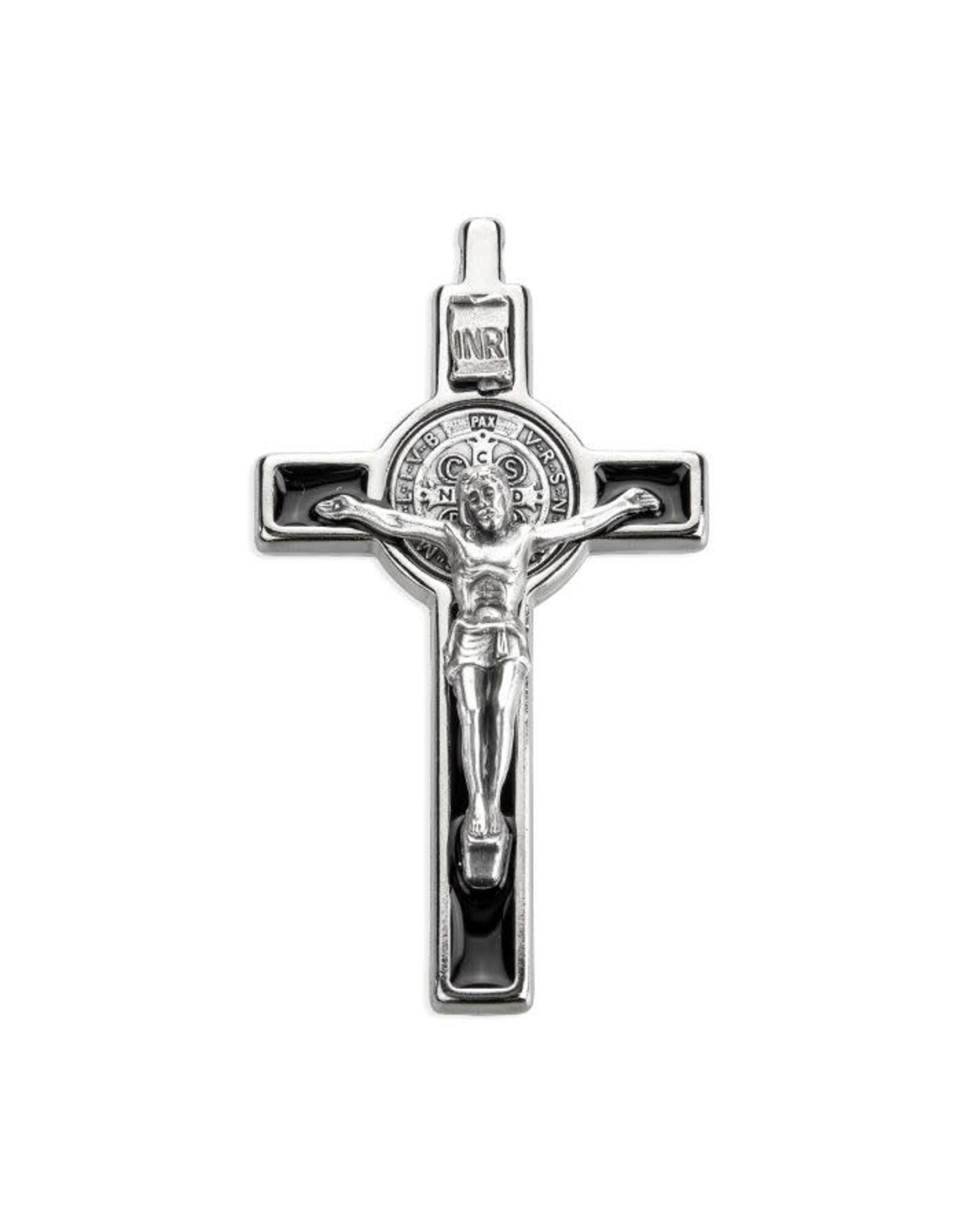 Hirten Medal Crucifix Benedictine 3" Black/Silver