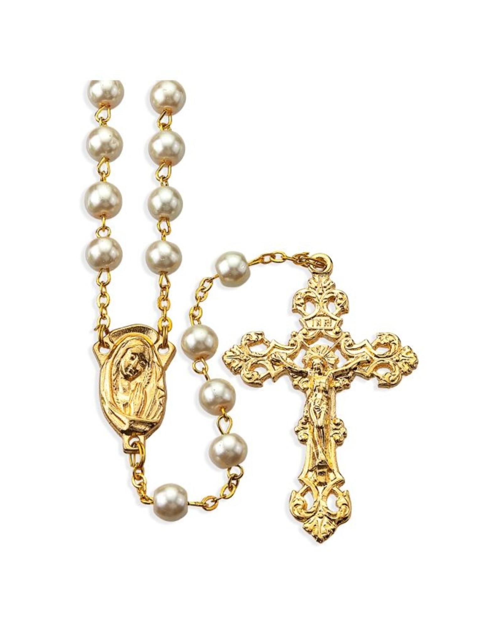 Hirten White & Gold Rosary 7mm 22"