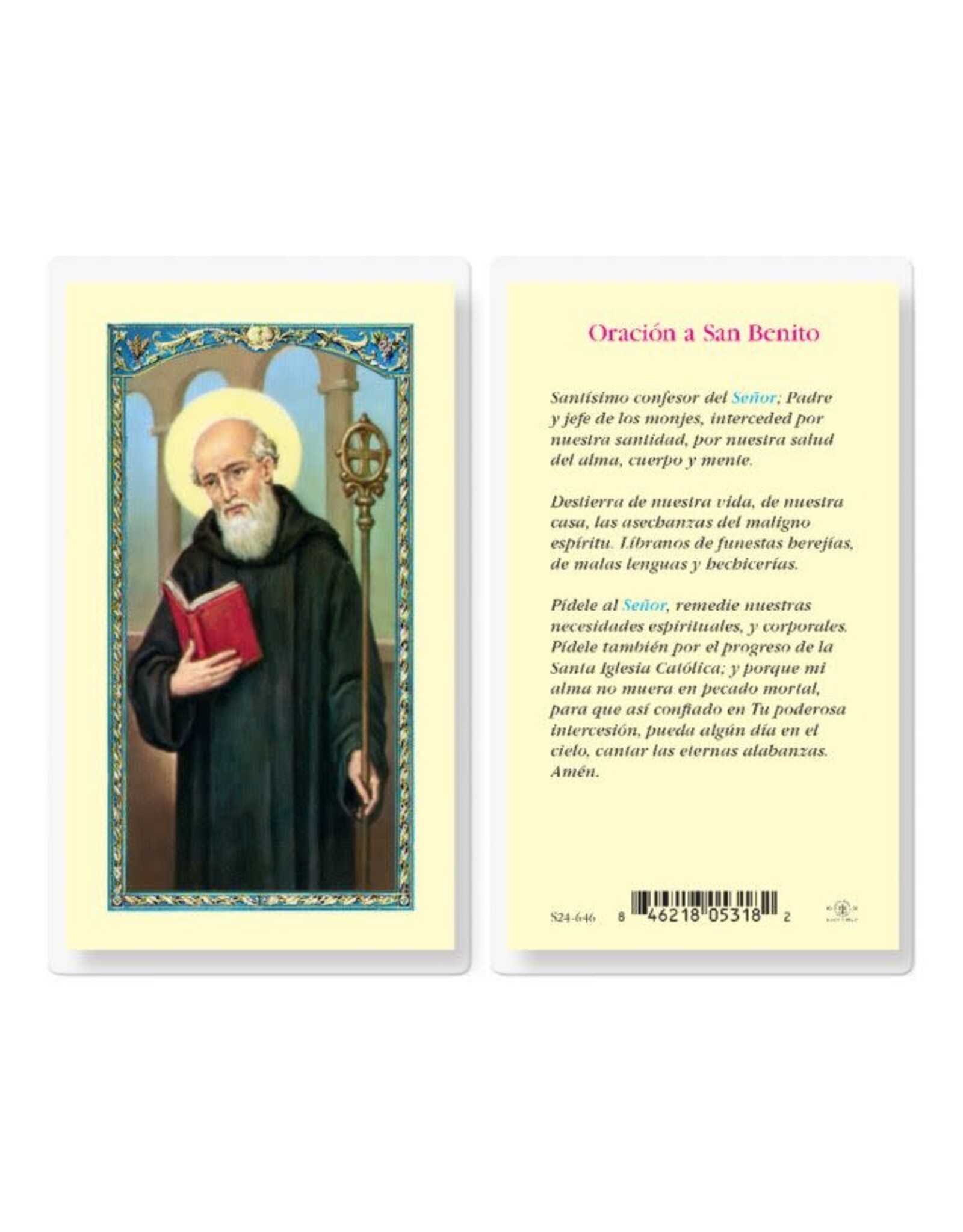Hirten Holy Card, Laminated -St. Benedicto Una Oracion Para