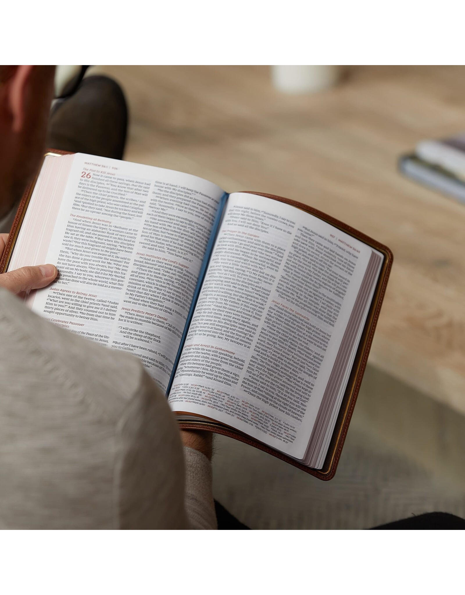 Thomas Nelson NKJV Thinline Reference Bible, Large Print, Blue Leathersoft with Rose Gold