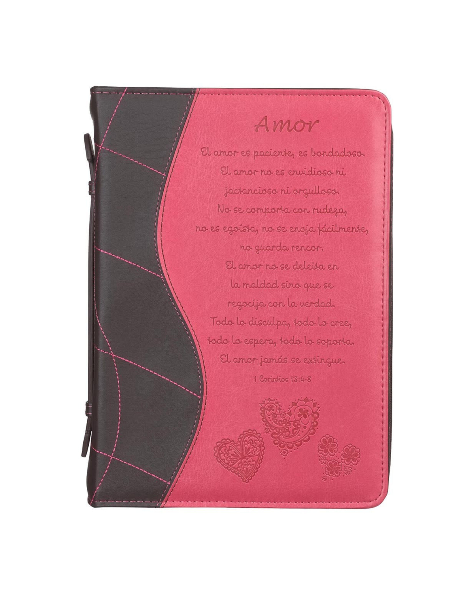 Christian Art Gifts Bible Cover - Amor para Biblias Fe, Rosado - 1 Corintios 13:4-8, Large