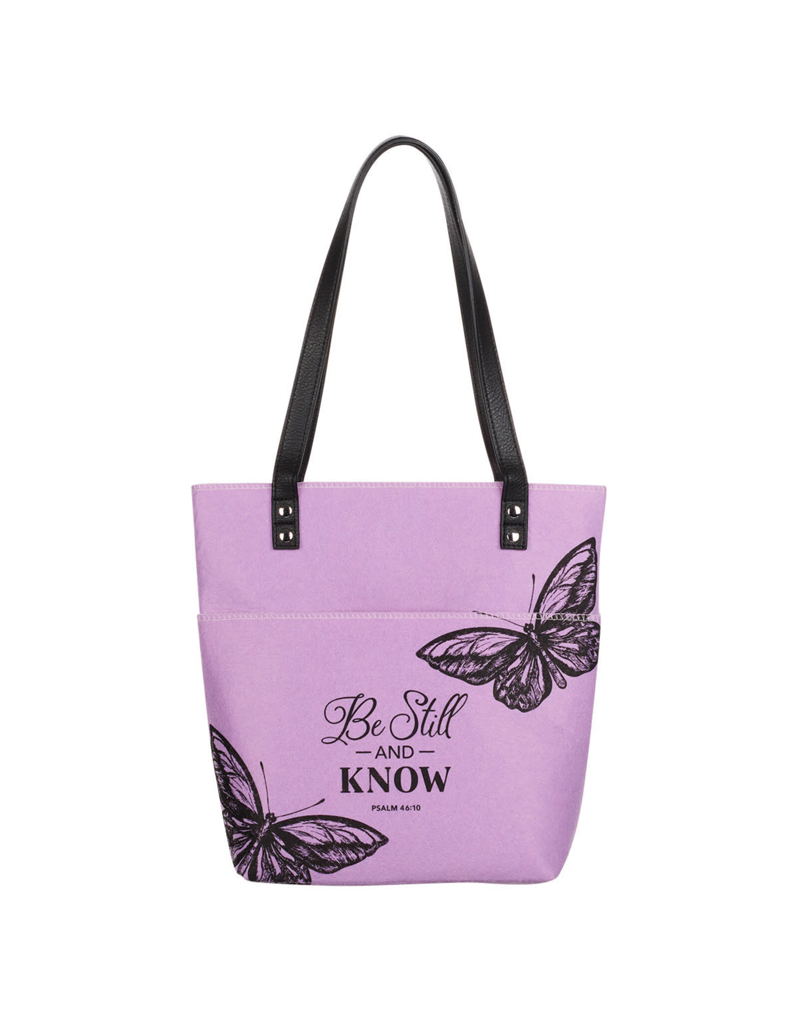 Christian Art Gifts Tote Bag Purse - Be Still and Know Purple Butterfly Fashion Felt