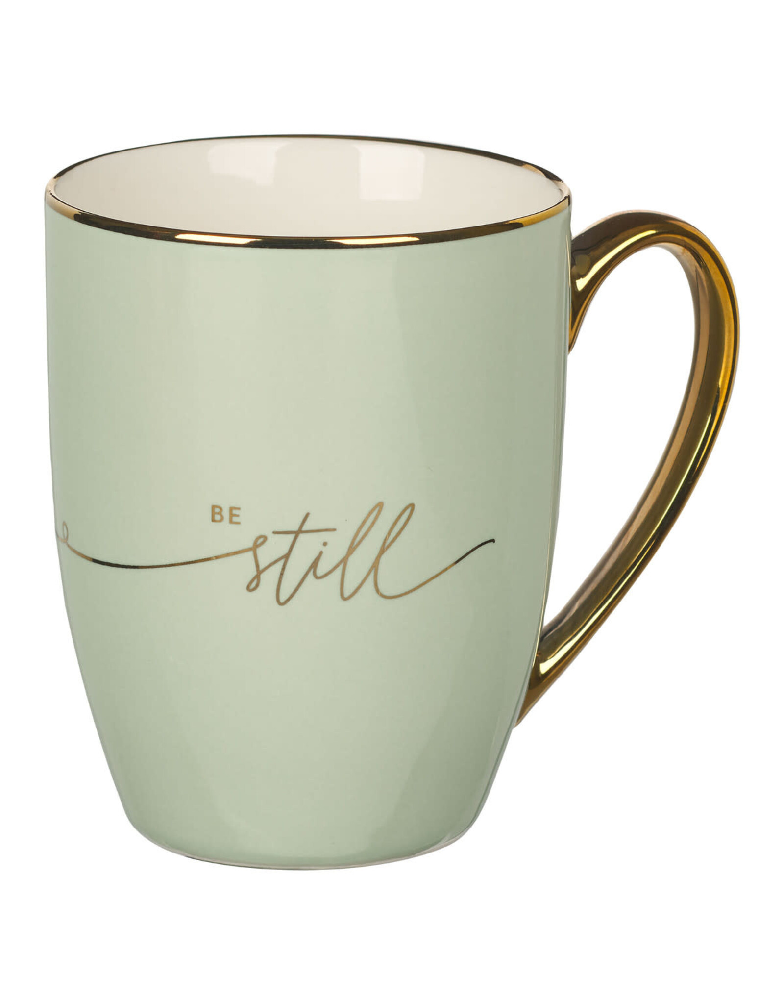 Christian Art Gifts Mug - Be Still, Soft Green & Gold Ceramic