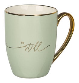 Christian Art Gifts Mug - Be Still, Soft Green & Gold Ceramic