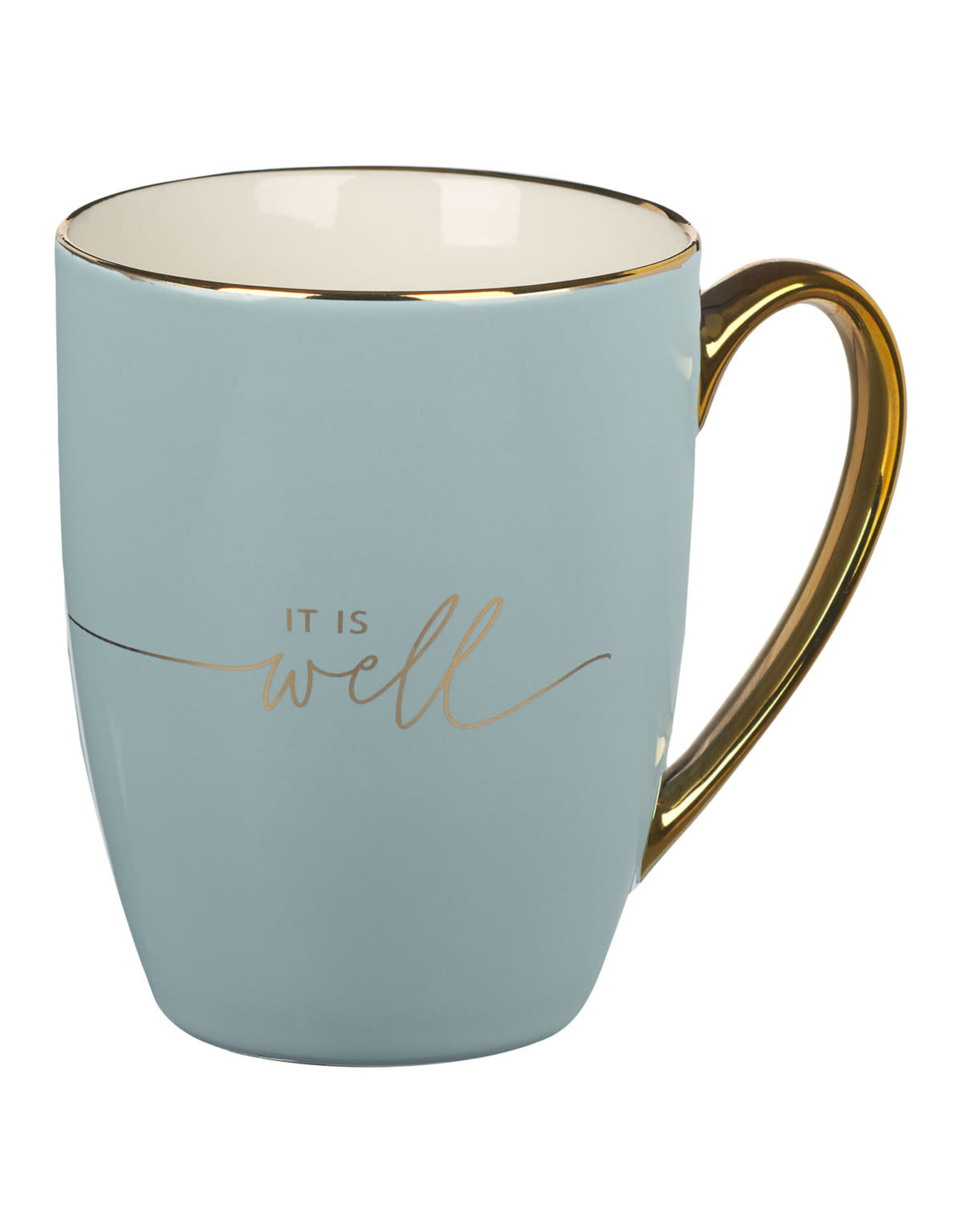 Christian Art Gifts Mug - It Is Well With My Soul, Soft Blue and Gold Ceramic