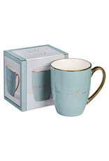 Christian Art Gifts Mug - It Is Well With My Soul, Soft Blue and Gold Ceramic