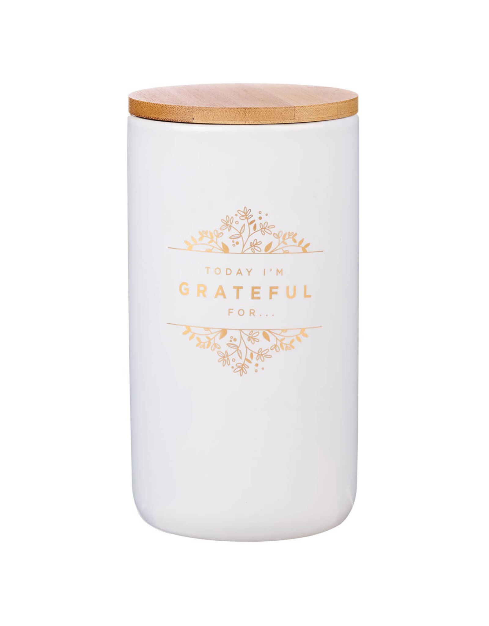 Christian Art Gifts Gratitude Jar with Cards - Grateful, Gold & White Ceramic