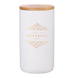 Christian Art Gifts Gratitude Jar with Cards - Grateful, Gold & White Ceramic