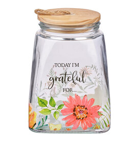 Christian Art Gifts Gratitude Jar with Cards - Today I'm Grateful For, Orange Daisy Glass