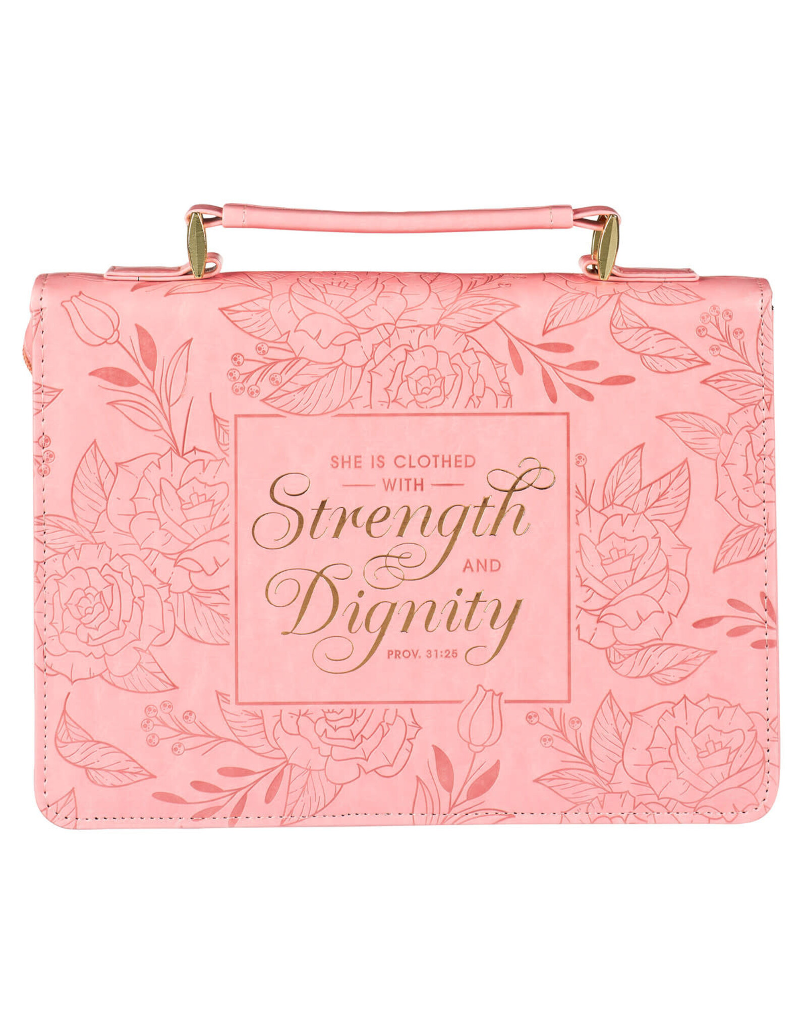 Christian Art Gifts Bible Cover - Strength & Dignity, Rose Pink Faux Leather (Proverbs 31:25),