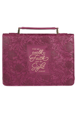 Christian Art Gifts Bible Cover - Walk by Faith, Ruby Red Faux Leather (2 Corinthians 5:7),