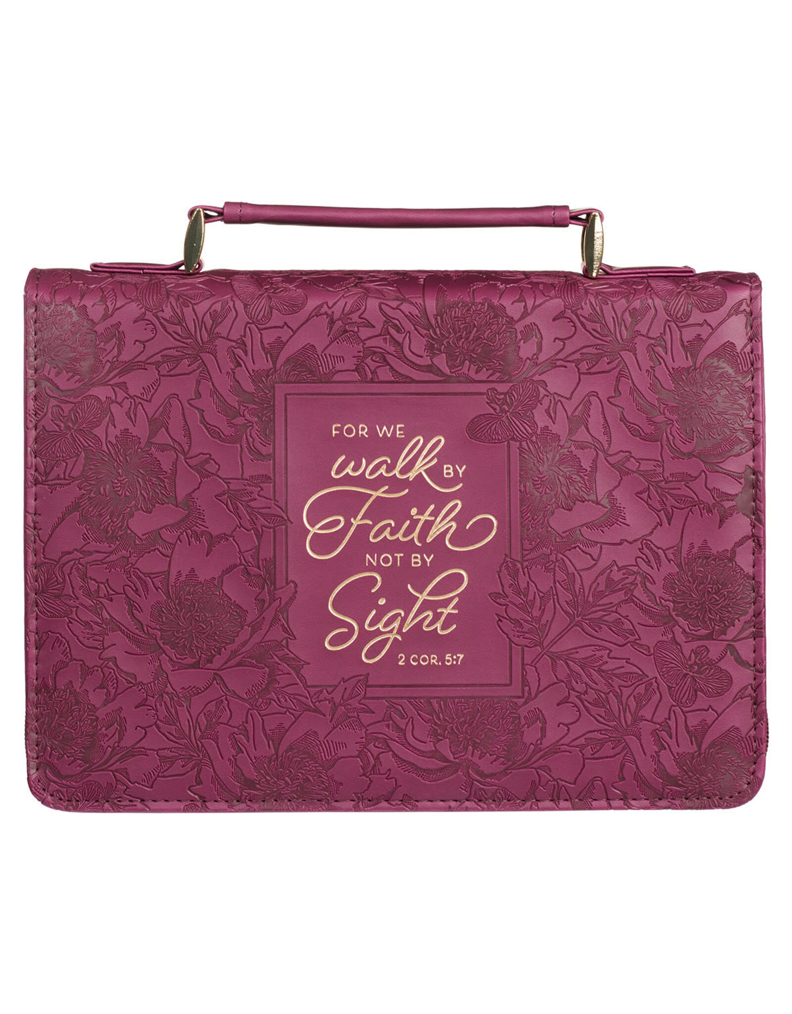 Christian Art Gifts Bible Cover - Walk by Faith, Ruby Red Faux Leather (2 Corinthians 5:7),