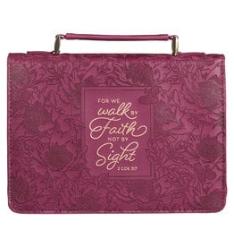 Christian Art Gifts Bible Cover - Walk by Faith, Ruby Red Faux Leather (2 Corinthians 5:7),