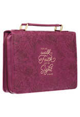 Christian Art Gifts Bible Cover - Walk by Faith, Ruby Red Faux Leather (2 Corinthians 5:7),
