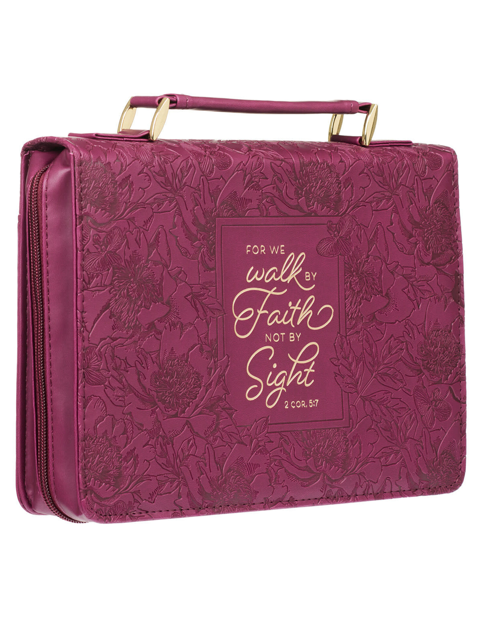 Christian Art Gifts Bible Cover - Walk by Faith, Ruby Red Faux Leather (2 Corinthians 5:7),