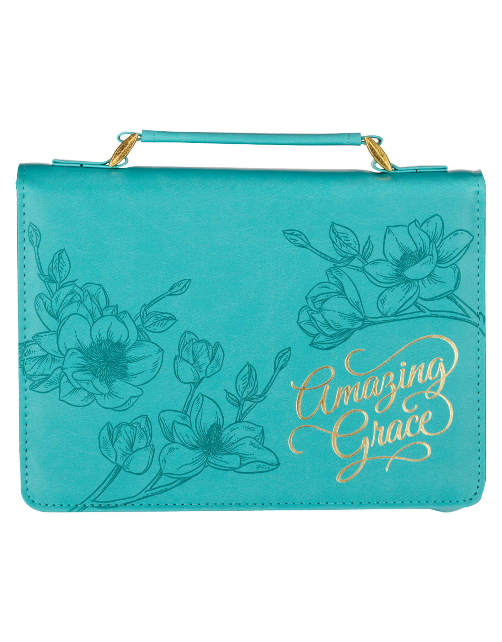 Christian Art Gifts Bible Cover - Amazing Grace, Floral Teal Faux Leather,
