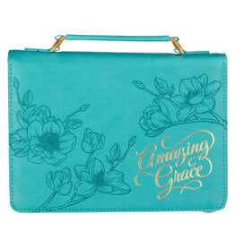 Christian Art Gifts Bible Cover - Amazing Grace, Floral Teal Faux Leather,