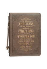 Christian Art Gifts Bible Cover - For I know the Plans, Brown Faux Leather (Jeremiah 29:11),