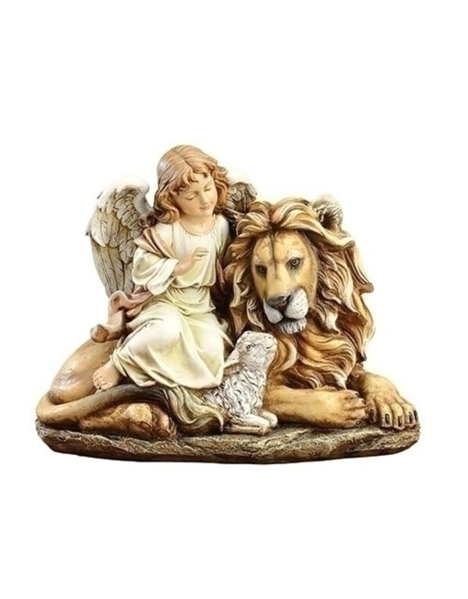 Roman Statue - Lion & Lamb with Angel, 11.5"