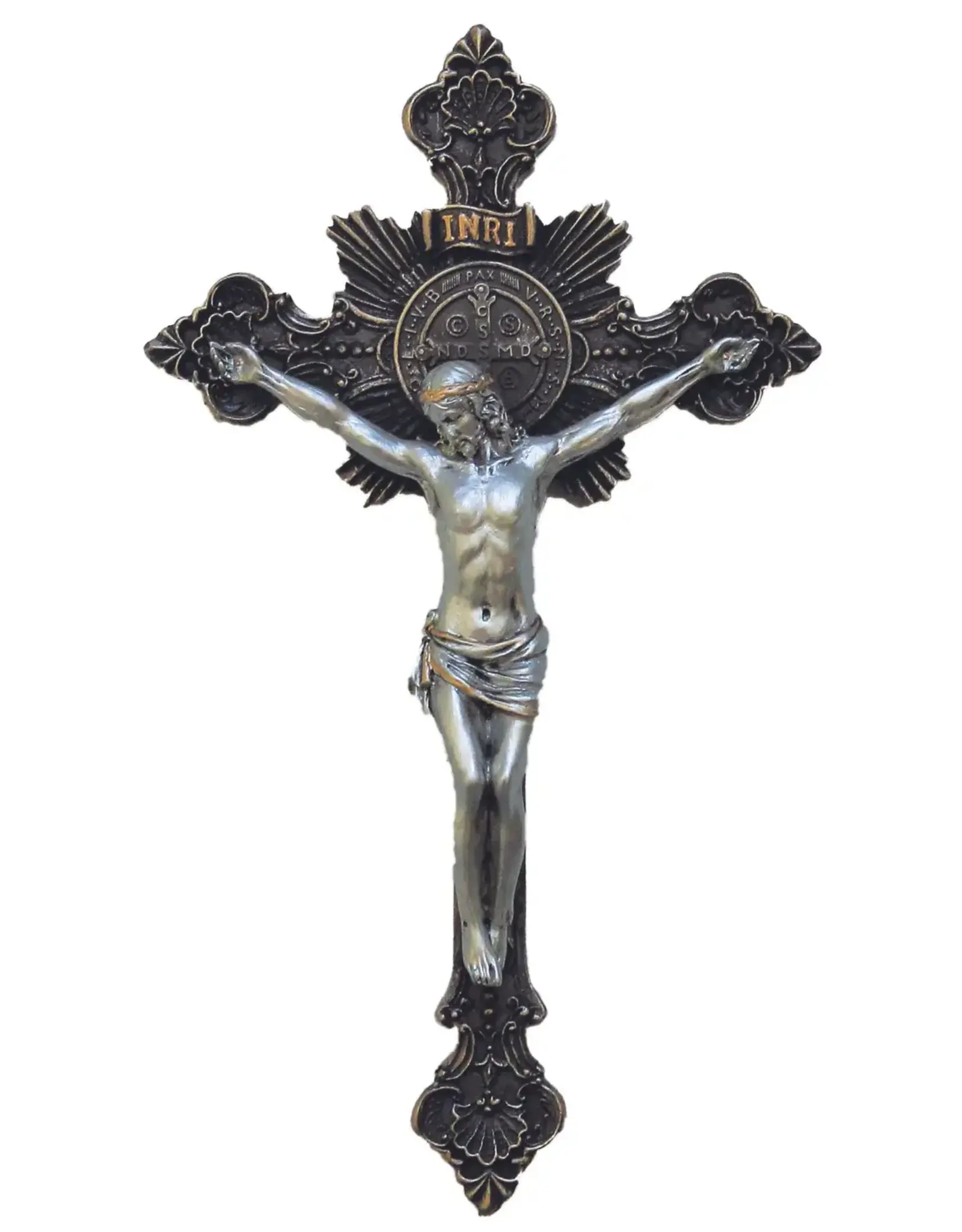 Goldscheider Crucifix Benedict 14" Pewter/Bronze