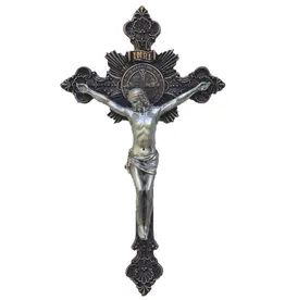 Goldscheider Crucifix Benedict 14" Pewter/Bronze