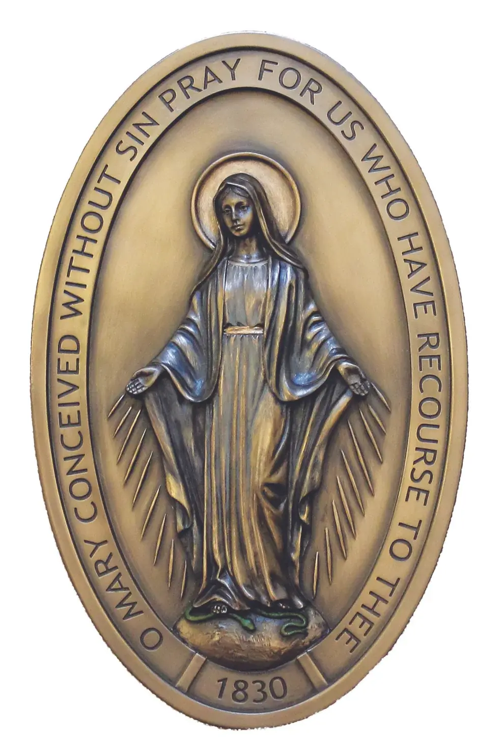 Plaque Miraculous Medal 5x8 Bronze - Reilly's Church Supply & Gift