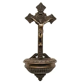 Goldscheider Holy Water Font Crucifix 11" Bronze