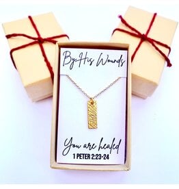 Seeds & Mountains Bible Verse Necklace - By His Wounds You are Healed (1 Peter 2:23-24)