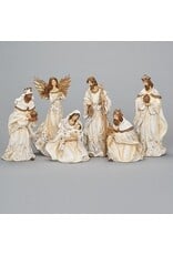 Roman Nativity Set, 12", 6-Piece, Cream Gown with Gold Rope Trim