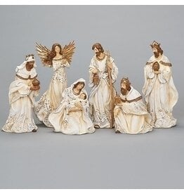 Roman Nativity Set, 12", 6-Piece, Cream Gown with Gold Rope Trim