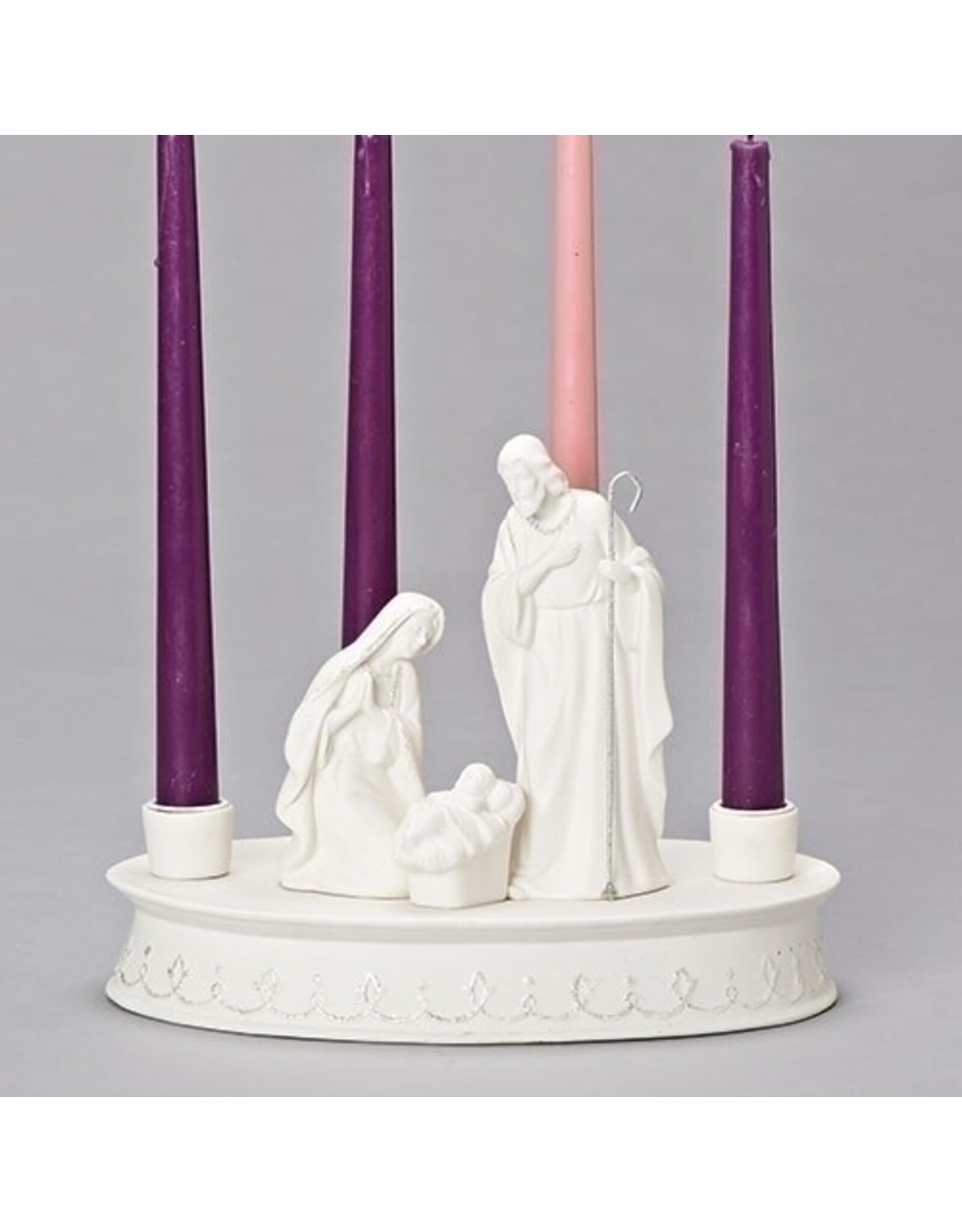 Roman Advent Wreath (Candleholder) Nativity, White