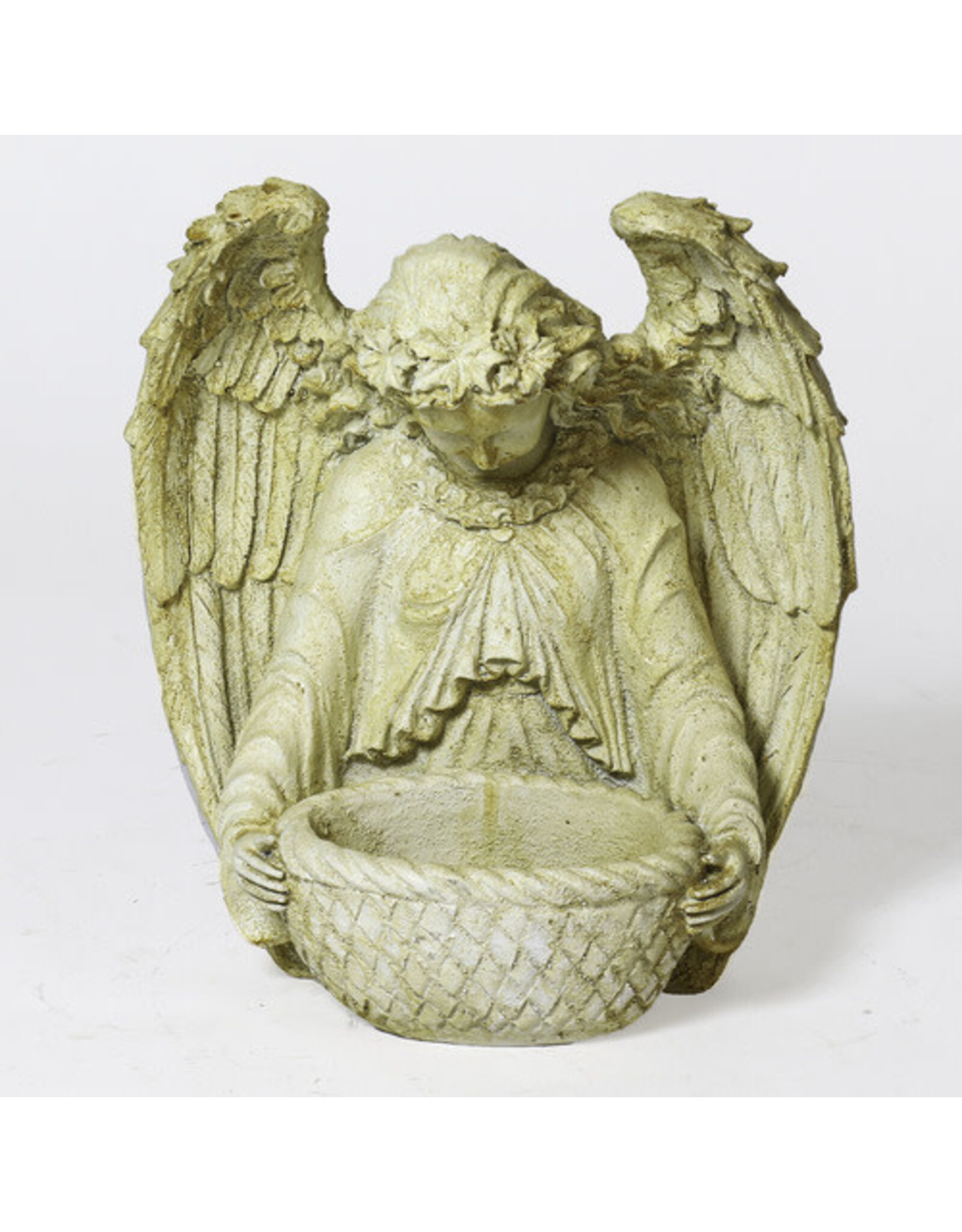 Orlandi Garden Angel with Bowl Outdoor Statue - Fiber Stone, Pompeii Finish (15")
