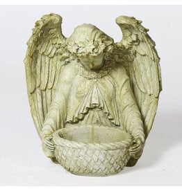 Orlandi Garden Angel with Bowl Outdoor Statue - Fiber Stone, Pompeii Finish (15")