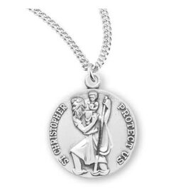 HMH St. Christopher Round Medal, Sterling Silver, 20" Chain