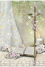 Greetings of Faith Card - Birthday, Thinking of You (Floral Cross)