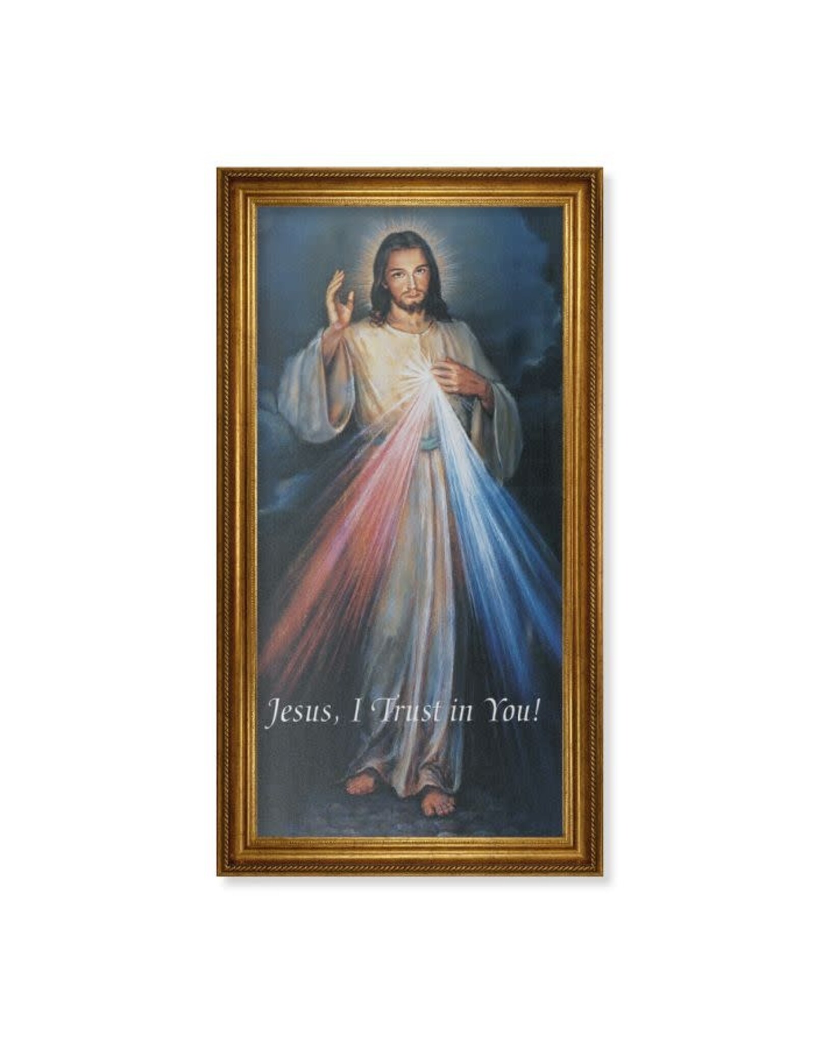 Hirten Picture - Divine Mercy, Canvas on Antique Gold Frame  (24"x 44")