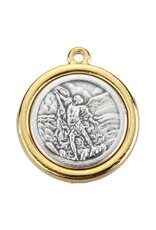 Hirten St. Michael/Our Lady of Fatima Oxidized Silver Medal in Gold Border, Round