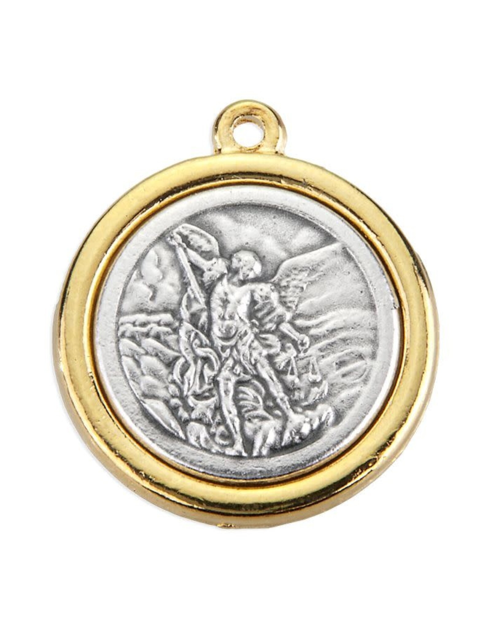 Hirten St. Michael/Our Lady of Fatima Oxidized Silver Medal in Gold Border, Round