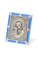 Hirten Madonna of the Streets Antiqued Silver Metal Plaque with Blue Epoxied Accents