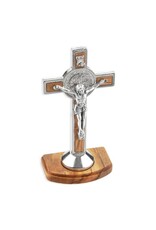 Hirten Standing Crucifix - St. Benedict Olive Wood Inlay, 3 1/2"