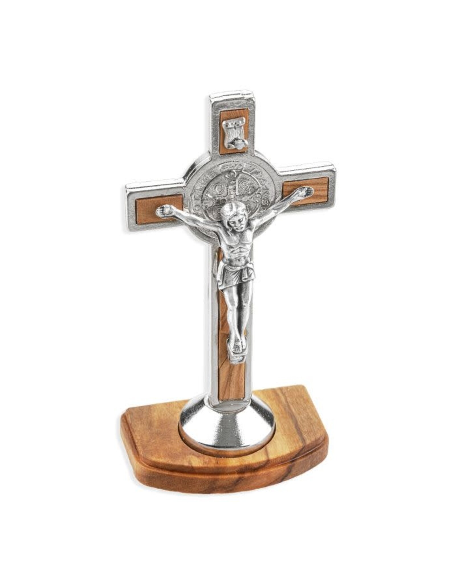 Hirten Standing Crucifix - St. Benedict Olive Wood Inlay, 3 1/2"