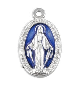 Hirten Miraculous Medal, Blue Enamel/Silver .75" (Economical)