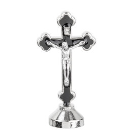 Hirten Auto Statue, Crucifix, Latin Style Nickel Finish with Black Epoxy, 2 3/4"