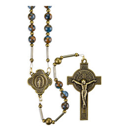 HMH Rosary - Copper & Turquoise Agate Stone Beads, Bronze Finish Crucifix & Center