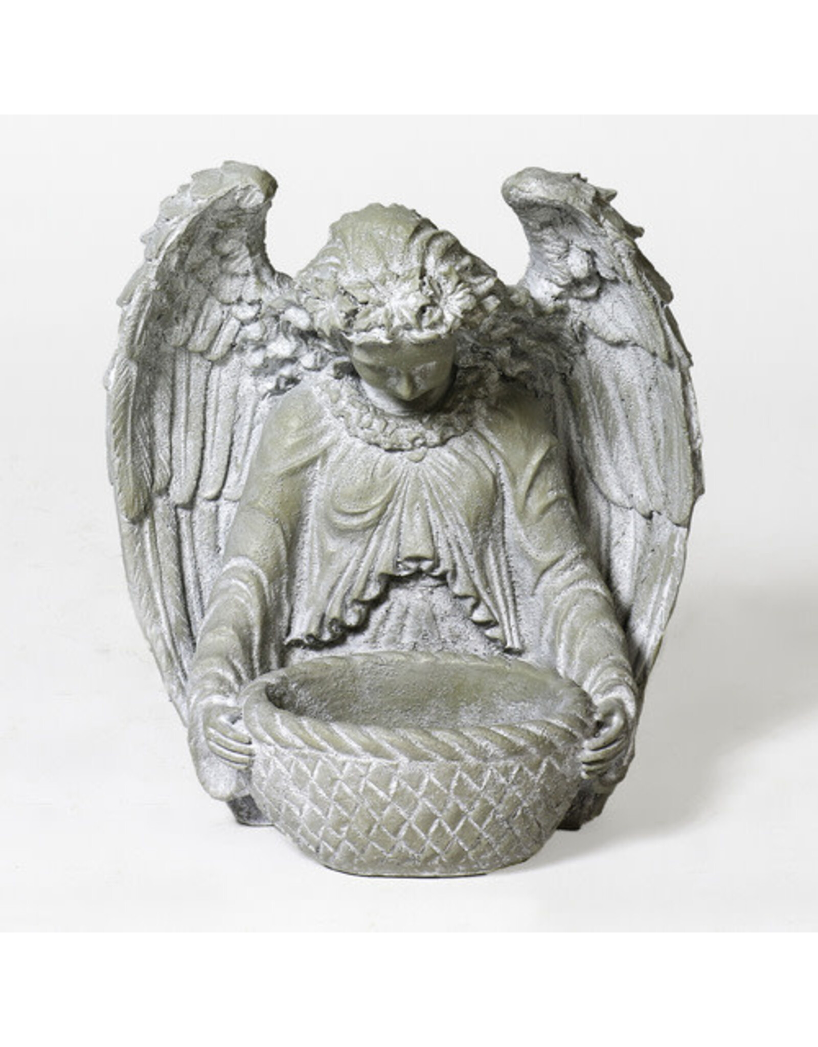 Orlandi Statue - Garden Angel with Bowl, Weather Finish (15")